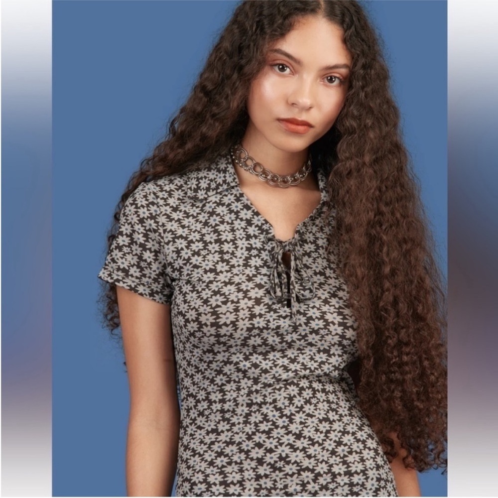 UNIF Corin Ditsy Floral Mini Dress Black Grey - Picture 5 of 14